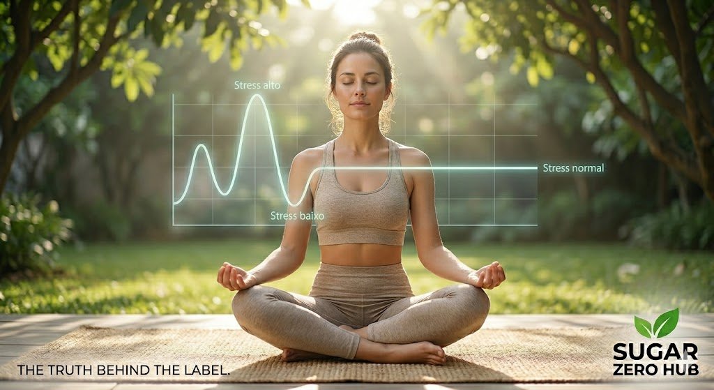 Woman meditating outdoors to lower cortisol and stabilize blood sugar levels