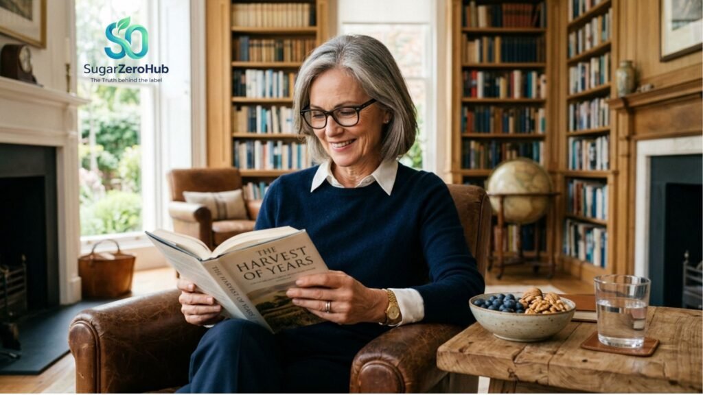 A focused person over 50 enjoying brain-boosting foods like blueberries and walnuts for cognitive health.
