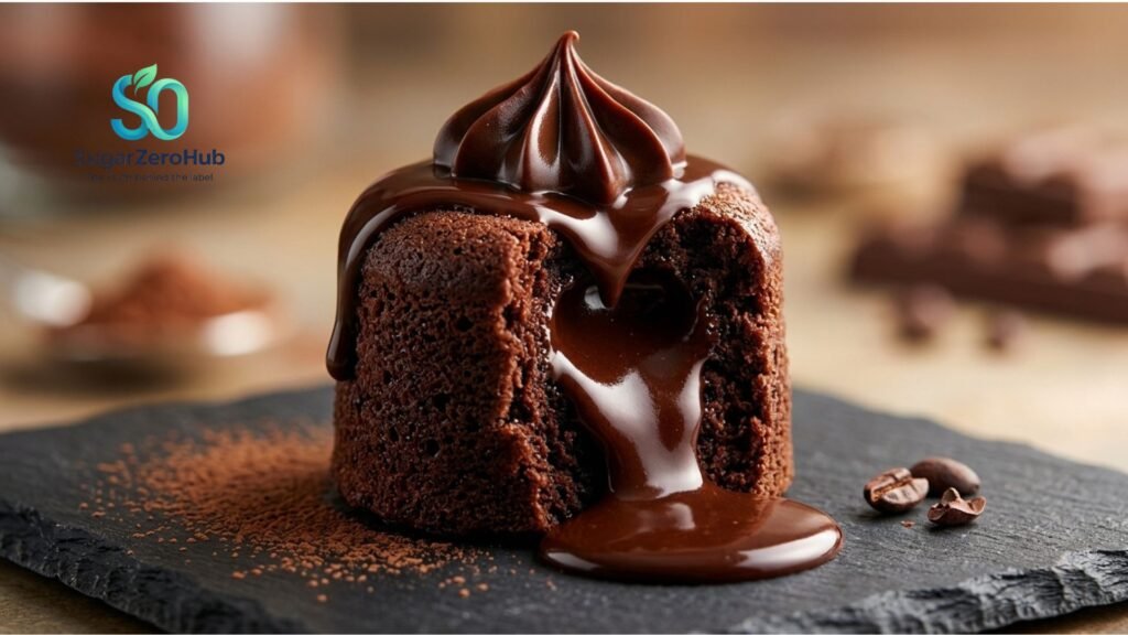 Beyond the Label: The Hidden Dangers of Processed Sweets and a 90-Second Healthy Escape Gooey 90-second microwave protein brownie in a mug with thick chocolate syrup, a healthy alternative to processed sweets.